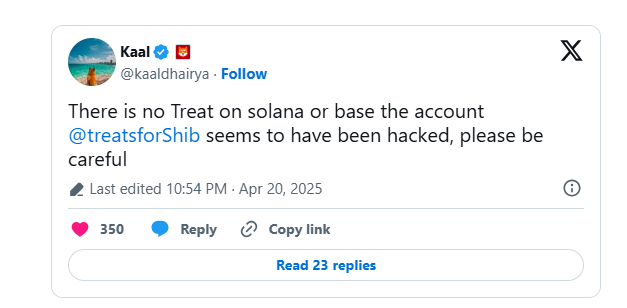 Shiba Inu Dev Exposes Fake TREAT Token Scam